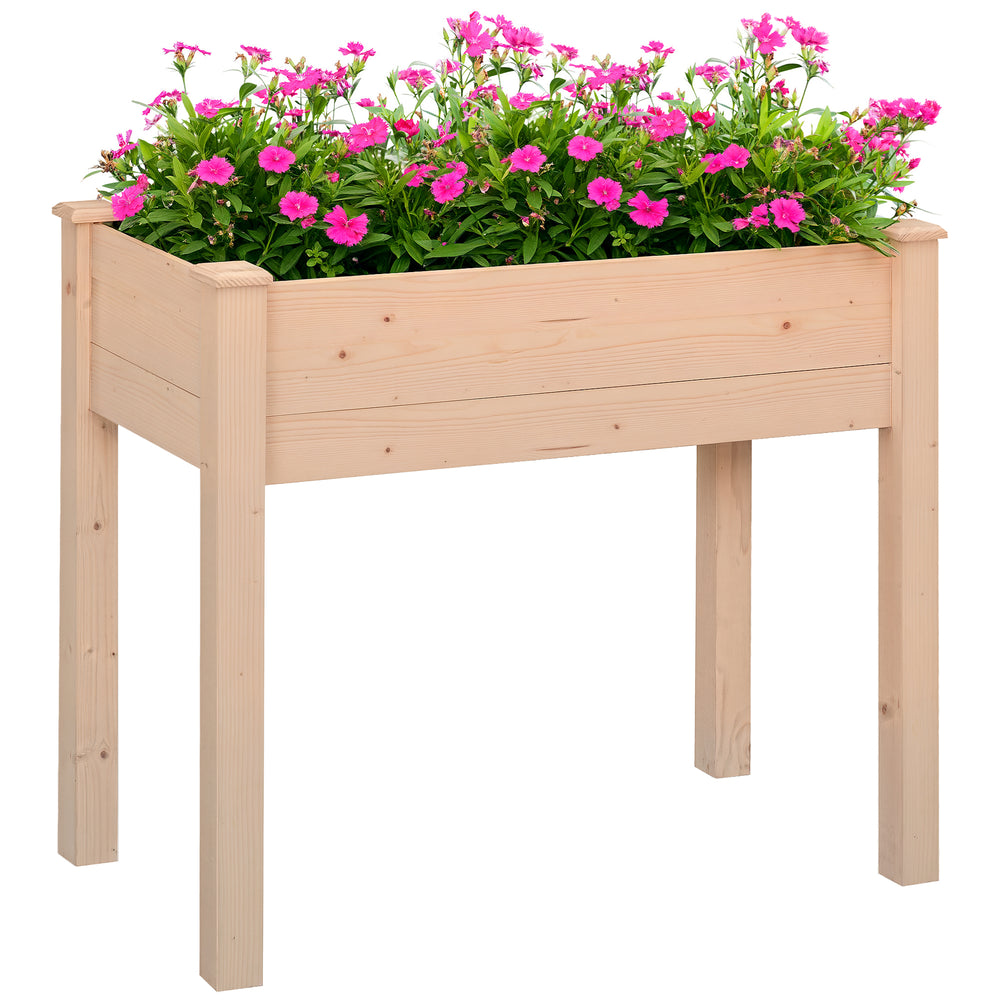 Jardinière surélevée en bois avec pieds, trous de drainage et sac intérieur, couleur naturelle