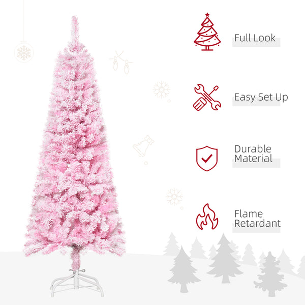 Sapin de Noël artificiel givré de neige de 5 pieds rose
