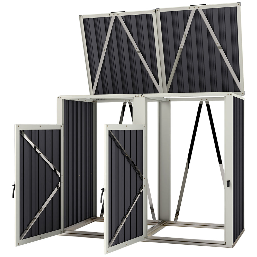 Abri à poubelles double extérieur verrouillable avec couvercle ouvrable, gris foncé