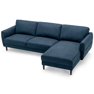 Canapé sectionnel en tissu en forme de L avec chaise longue et pieds en bois massif