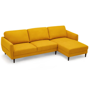 Canapé sectionnel en tissu en forme de L avec chaise longue et pieds en bois massif