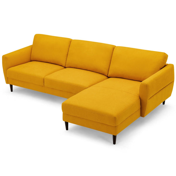 Canapé sectionnel en tissu en forme de L avec chaise longue et pieds en bois massif