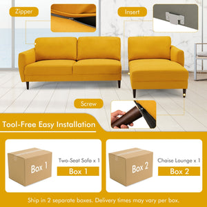 Canapé sectionnel en tissu en forme de L avec chaise longue et pieds en bois massif