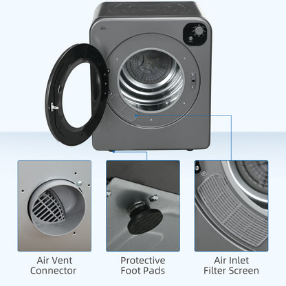 Compact Clothes Dryer, 1300W, 3.22 cu. ft., Electric, Portable, with 7 Drying Modes, for Apartment or Dorm, Gray