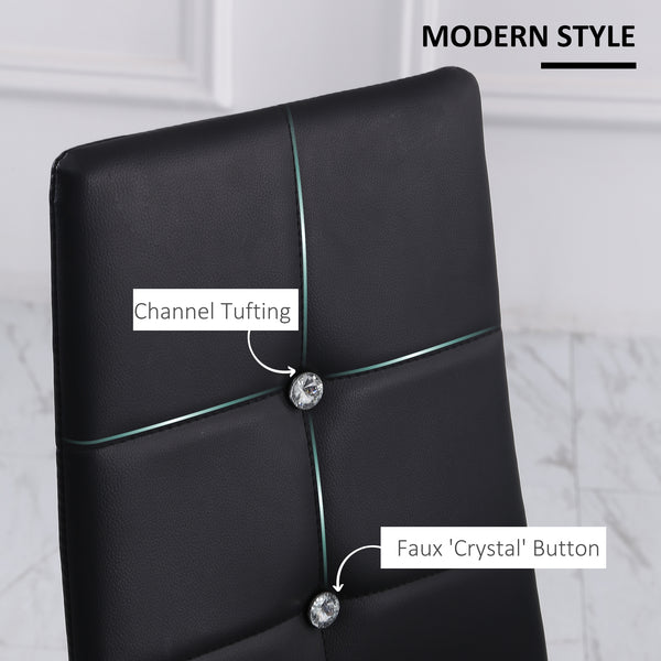 Set of 4 high-back upholstered chairs with padded seats, steel legs, black