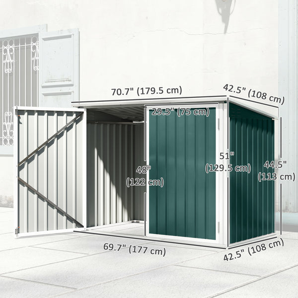 Storage shed with double door and lid for 2 bins
