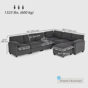Canapé modulable sectionnel surdimensionné avec coussin à ressorts, gris anthracite