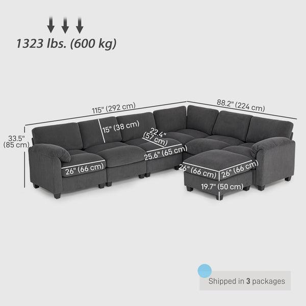 Canapé modulable sectionnel surdimensionné avec coussin à ressorts, gris anthracite