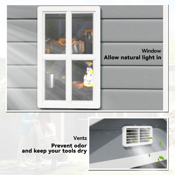 Abri de jardin en plastique avec double porte et aération, gris