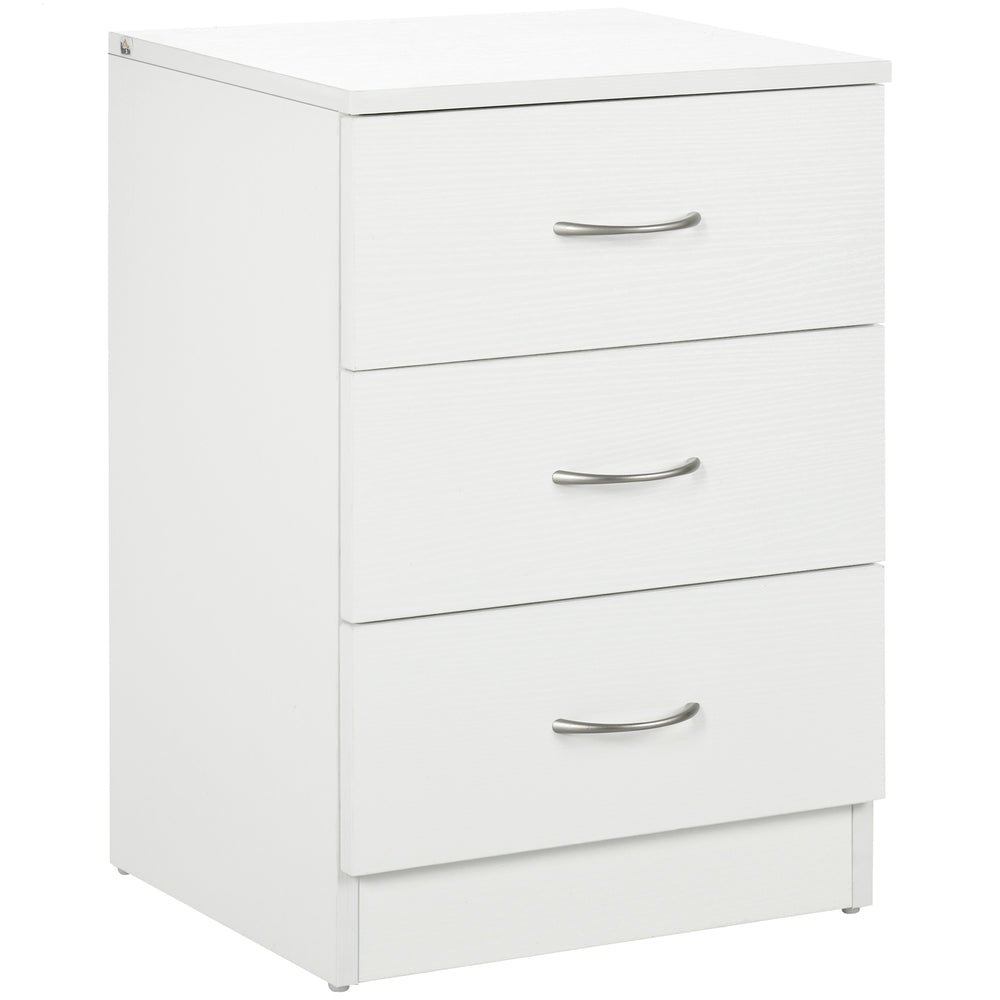 Table de chevet moderne avec 3 tiroirs, blanc
