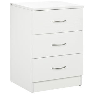 Table de chevet moderne avec 3 tiroirs, blanc