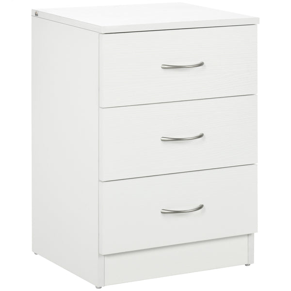 Table de chevet moderne avec 3 tiroirs, blanc