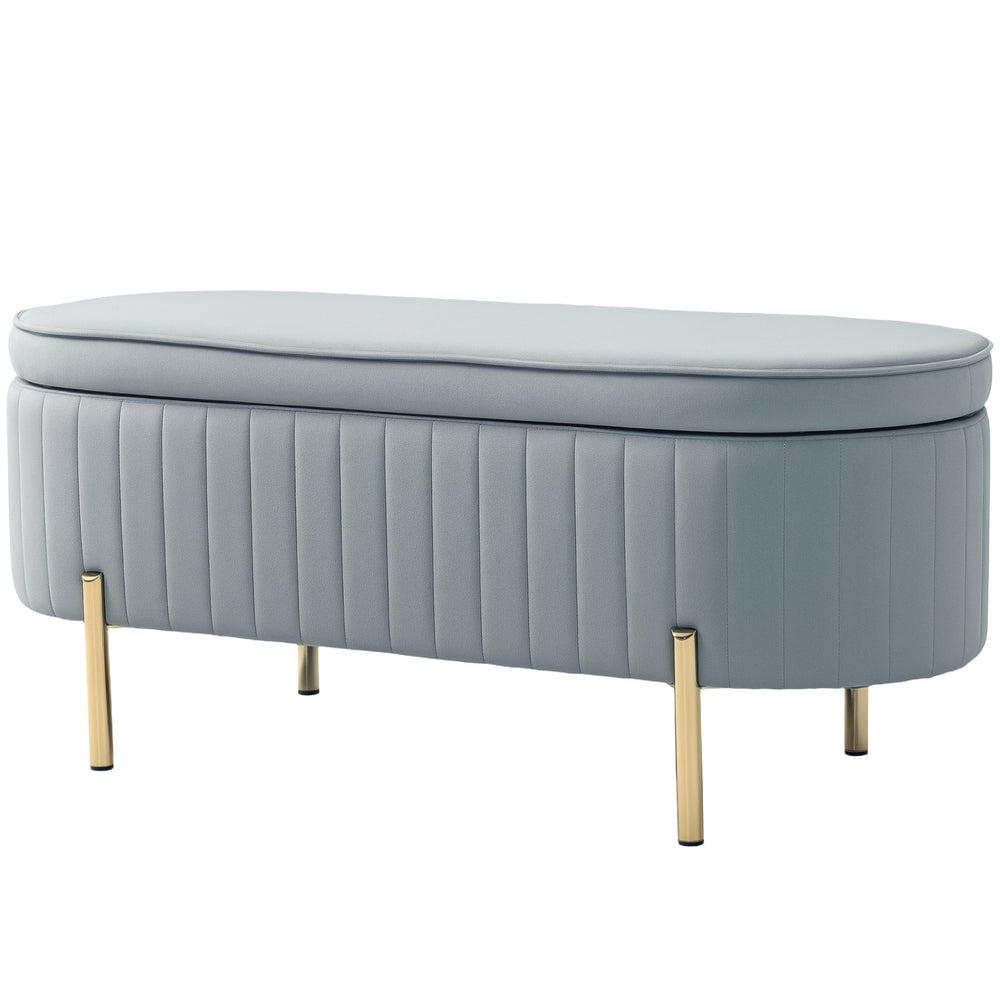 Banc de chambre rembourré capitonné avec pieds en métal, gris