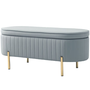 Banc de chambre rembourré capitonné avec pieds en métal, gris