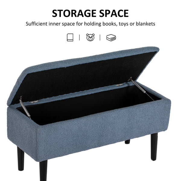 Banc de rangement moderne avec revêtement en velours, bleu