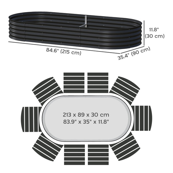Jardinière d'extérieur surélevée galvanisée avec tuteur en métal, noire