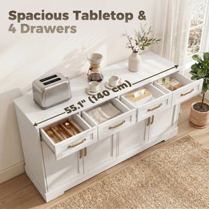 Buffet blanc 55 po à 4 portes et 4 tiroirs