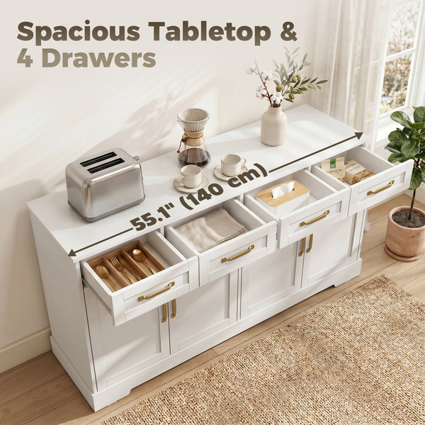 Buffet blanc 55 po à 4 portes et 4 tiroirs