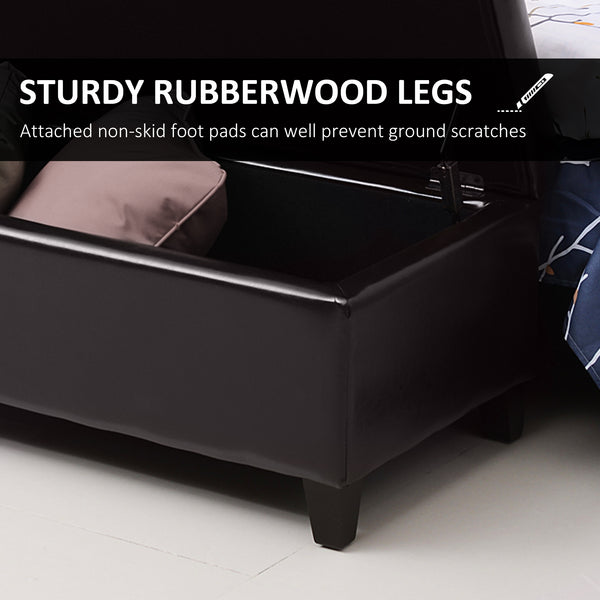 Banc de rangement rembourré brun de 51 po avec coffre intégré – Pouf capitonné en similicuir