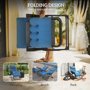 Fauteuil inclinable pliant rembourré avec porte-gobelet, dossier réglable, coussin amovible, bleu marine