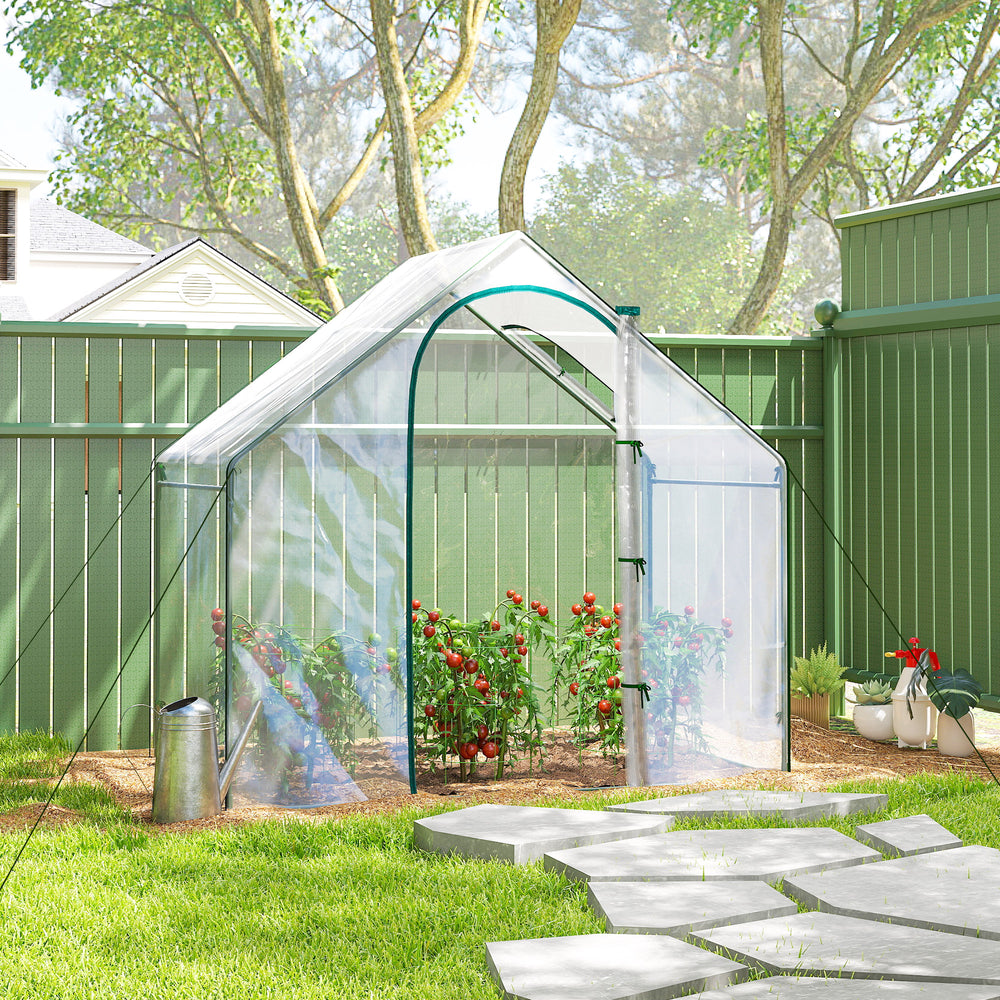 Garden greenhouse with door and window, transparent
