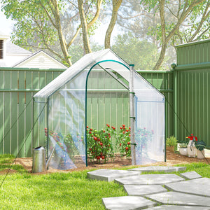 Garden greenhouse with door and window, transparent