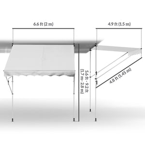 6.6'x5' Manual Retractable Patio Awning Window Door Sun Shade Deck Canopy Shelter Water Resistant UV Protector White