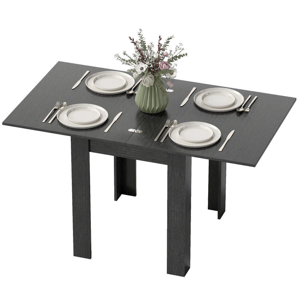 55" Extendable Dining Table for 4-6 Person, Kitchen Table with PU Handle and Felt Pads for Small Spaces, Black