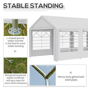 20’ x 10’ Heavy Duty Party Tent Outdoor Carport Canopy Shelter Gazobo with Sidewall, Zipper Door and Windows, White