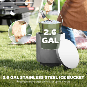 Table d'appoint glacière d'extérieur de 2,6 gal en béton avec rangement, gris clair
