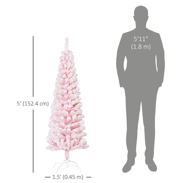 Sapin de Noël rose givré de 4 pieds en forme de crayon