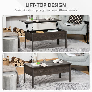 Table basse moderne avec plateau relevable et compartiment de rangement dissimulé, gris