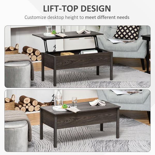 Table basse moderne avec plateau relevable et compartiment de rangement dissimulé, gris