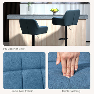 Set of 2 swivel bar stools with footrests