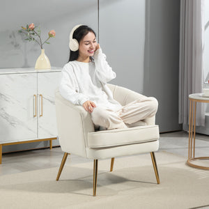 Fauteuil d'appoint moderne en tissu avec pieds en métal doré, blanc crème