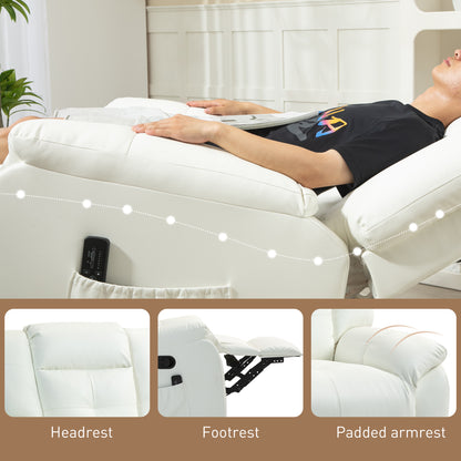 Fauteuil inclinable massant à vibrations 8 points en cuir, pivotant, poches latérales, pour salon, blanc crème
