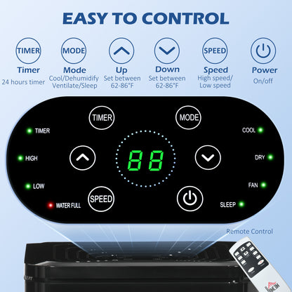 Climatiseur portatif 8 000 BTU avec refroidissement, déshumidificateur, télécommande