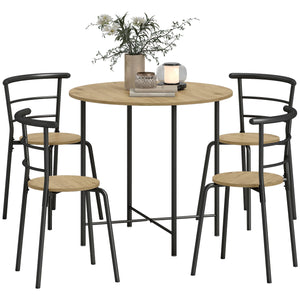 5-piece dining set, space-saving round table for 4 people with metal frame, natural color
