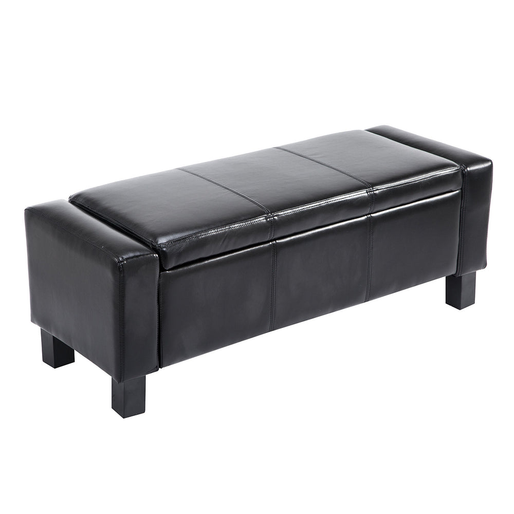 Banc ottoman de rangement rembourré en similicuir de luxe, noir