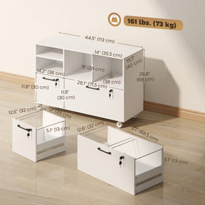 Mobile File Cabinet, 2-Drawer Lateral Filing Cabinet Printer Stand with Lock, Charging Station, Hanging Bars, White