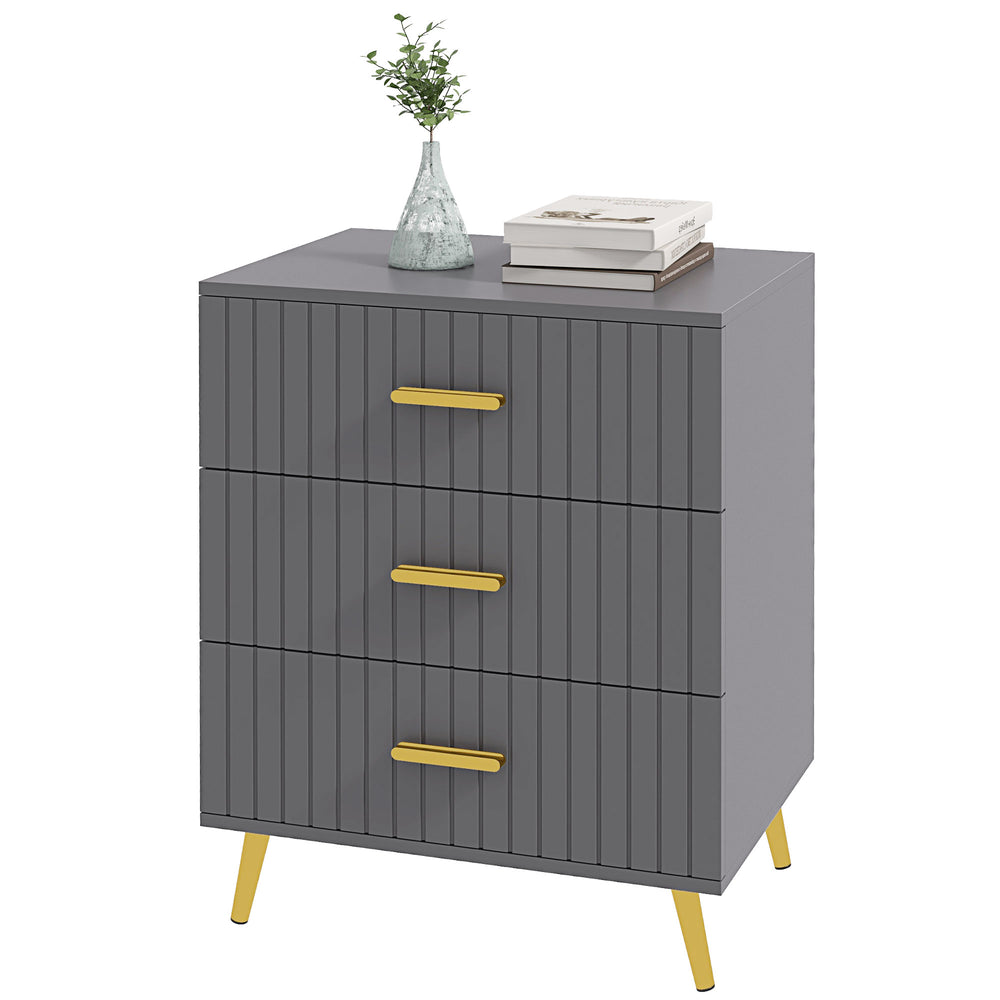 3-drawer chest with aluminium legs and gold handles, dark grey.