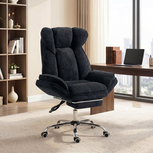 Reclining office chair with footrest, black
