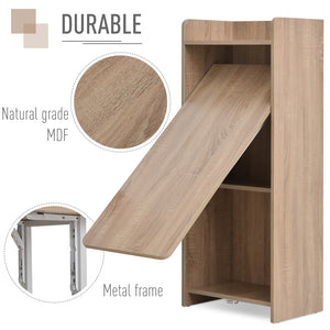 Table pliante 2 en 1 avec étagère à 4 niveaux pour petits espaces, chêne