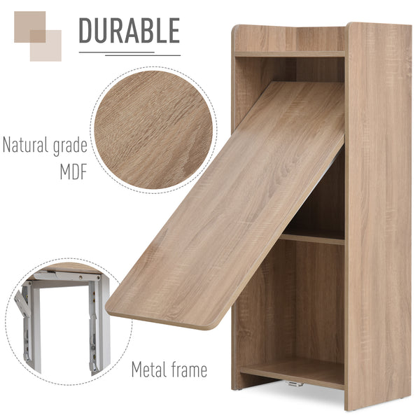 Table pliante 2 en 1 avec étagère à 4 niveaux pour petits espaces, chêne