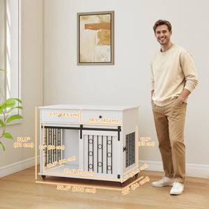 Meuble cage de 39 pouces avec 2 tiroirs, roulettes et porte coulissante