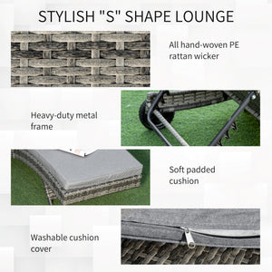 Outdoor Adjustable Wicker Chaise Lounge Chair with Cushion & Wheels for Patio, Deck, Poolside, Grey