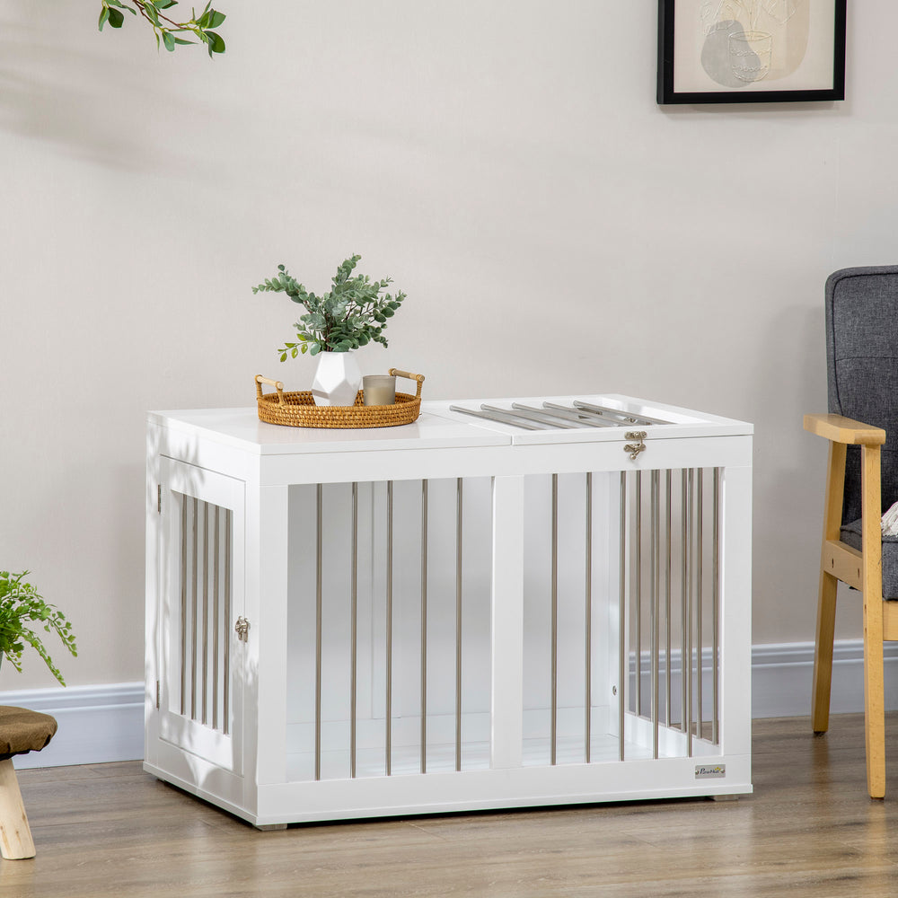 31.5-inch Double Door Pet Crate Furniture, White