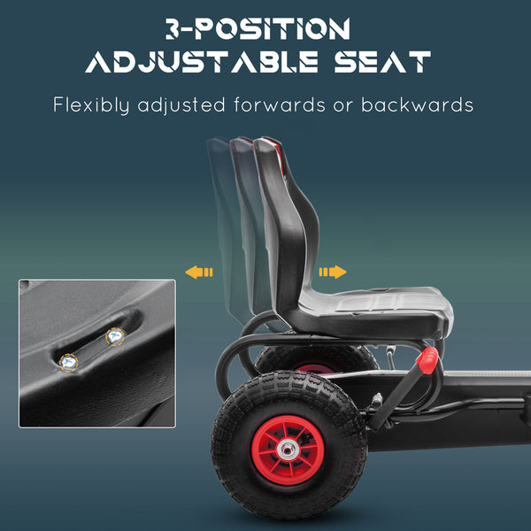 Kart à pédales pour enfants, avec siège ergonomique réglable, frein à main de sécurité, 5 à 12 ans, rouge
