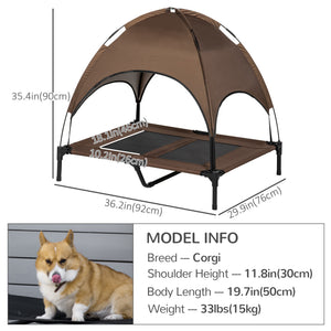 Lit surélevé pour chien avec auvent, couleur café
