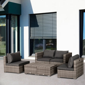 8 Pieces Patio Furniture Set, Outdoor Wicker Rattan Sofa Set Yard Conversation Seat Tea Table and Footstool Garden Patio Furniture w/ 2 Set Cushion Cover Grey & Orange